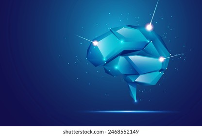 concept of creative thinking or brain power, graphic of low poly brain with futuristic element