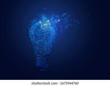 concept of creative thinking, wireframe lightbulb with futuristic element