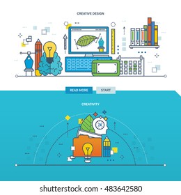 Concept of creativity, innovation and creative design. Color Line icons collection. Vector design for website, banner, printed materials and mobile app.