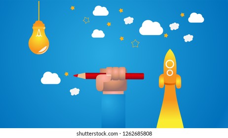 Concept of creativity and inspiration in writing or drawing, vector illustration