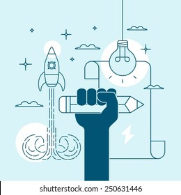 concept of creativity and inspiration in writing or drawing, vector illustration