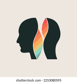 Concept of creativity, open mind. Human head with colorful background. Vector illustration, EPS 10