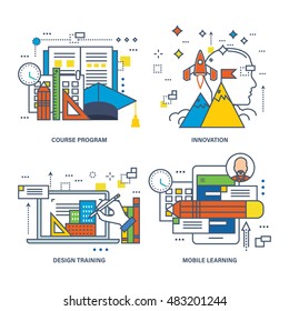Concept of creativity, vision, knowledge, idea generation. Color Line icons collection