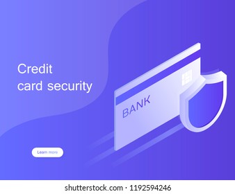 Concept credit card security. Online payment protection system with smartphone. Secure bank transaction with password verification via internet. Modern vector illustration in isometric style.