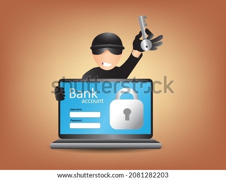 concept of credit card theft Hackers using unlock keys in laptops.