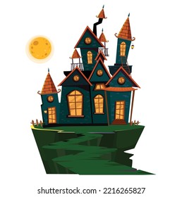 concept of creepy Halloween hunt house vector illustration.