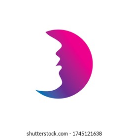 el concepto del logo de la mujer creciente. Espacio negativo hermosa mujer y luna creciente que es minimalista, única y moderna.
