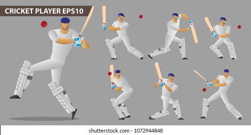 The concept of a cricket players set. character hit the ball. Vector illustrations.