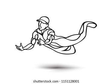 Concept of Cricket sportsman playing match Dive to Catch. Vector illustration