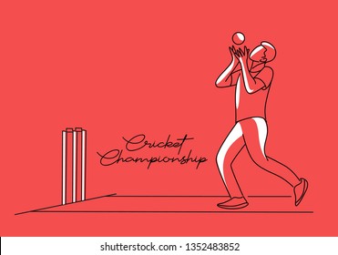 Concept of Cricket sportsman playing match Dive to Catch. Vector illustration