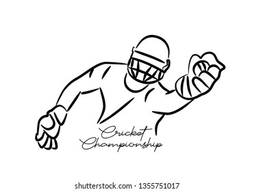 Concept of Cricket sportsman playing match Dive to Catch. Vector illustration