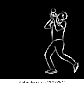 Concept of Cricket sportsman playing match Dive to Catch. Vector illustration