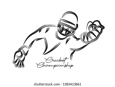 Concept of Cricket sportsman playing match Dive to Catch. Vector illustration