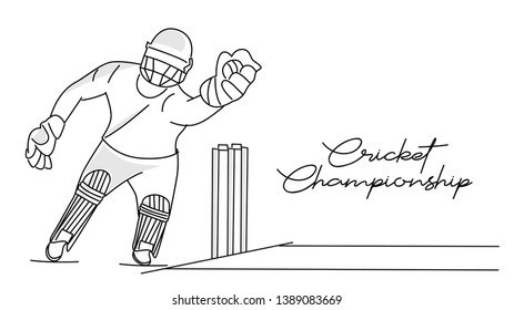 Concept of Cricket sportsman playing match Dive to Catch. Vector illustration