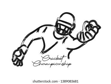 Concept of Cricket sportsman playing match Dive to Catch. Vector illustration