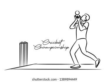 Concept of Cricket sportsman playing match Dive to Catch. Vector illustration