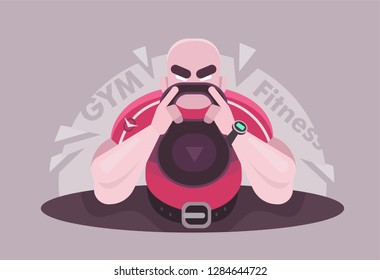Concept cross Sport workout flat poster vector illustration. Strong sportsman on training lifting sport equipment at gym. Fitness bodybuilding motivation design. Healthy lifestyle  - Vector flat style