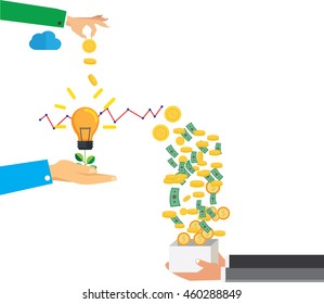 concept for crowdfunding, hand with box, concept for Idea