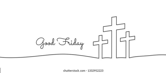concept of the crucifixion in the form of 3 crosses goodfriday holiday,Continuous line drawing.