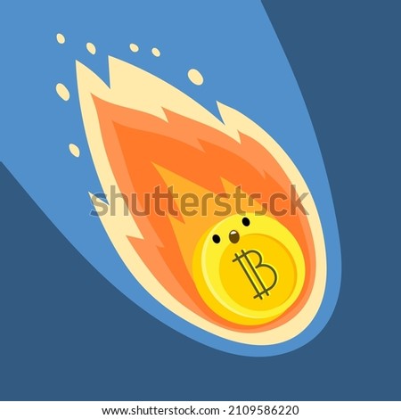 Concept of Crypto currency. Bitcoin crypto currency fall down from the moon like a meteor. Flat design vector illustration.