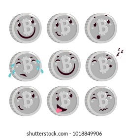 Concept of Crypto currency. Cartoon bitcoin character. Gold and Silver Bitcoin. Vector illustration.