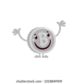 Concept of Crypto currency. Cartoon bitcoin character. Gold and Silver Bitcoin. Vector illustration.