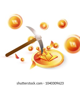 Concept for cryptocpins mining, golden coins.