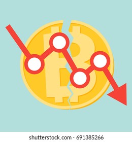 Concept Cryptocurrency Bitcoin divided into Bitcoin and Bitcoin Cash Flat design vector. Money and finance symbol Cryptocurrency. Gold coin with Bitcoin symbol cryptocurrency.