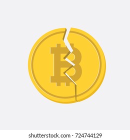 Concept Cryptocurrency Bitcoin divided into Bitcoin and Bitcoin Cash Flat design vector.