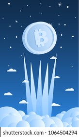 Concept of Crypto-currency. Bitcoin financial system grows. Bitcoin in space. Crypto currency hype vector illustration.