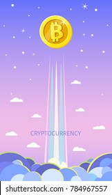 Concept of Crypto-currency. Bitcoin financial system grows. Bitcoin in space. Crypto currency hype vector illustration.