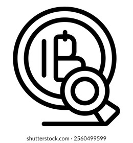 Concept of cryptocurrency investment analysis with a magnifying glass inspecting a bitcoin