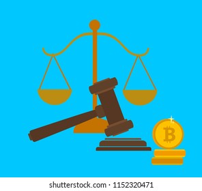 Concept of cryptocurrency legislation, digital currency law regulation and legislative control. Vector illustration in a flat style.