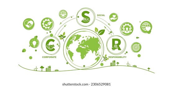 The concept of CSR, Corporate social responsibility and giving back to the community icons with modern web banner design. Vector illustration.