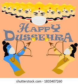 Concept of Culture and religion, celebrating the Indian Festival of Dussehra,Vector showing  Lord Rama and Laxman  killing Ravana.