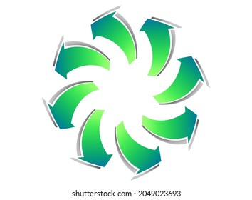 The concept of curved arrows rotating in a circle. Direction from the center. There is room for text in the center. 3D. Infographics. Paper style. For various business designs. Vector illustration.