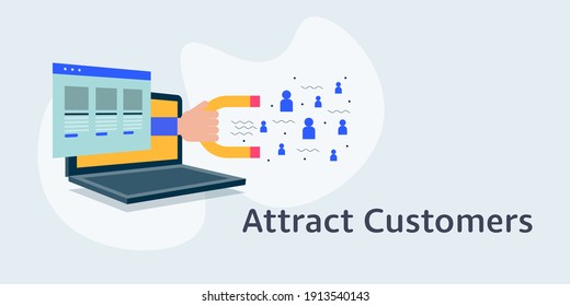 Concept of customer attraction, customer retention, inbound marketing - flat design vector illustration with icons