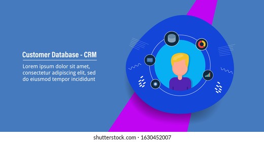 Concept of Customer database, customer experience, Customer relationship management, CRM - vector illustration with icons and character