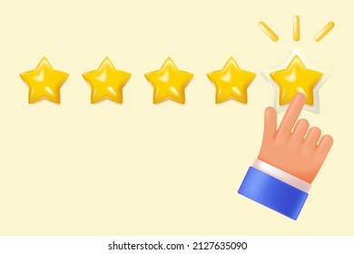 The concept of customer evaluation, five stars, positive feedback, positive experience. Five star rating neumorphic style for UI UX Design.