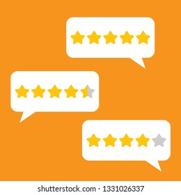 Concept of customer feedback. Rating in the form of stars. Dialog box for the interface in the mobile application or on the site.