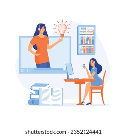 Concept customer and operator, online technical support 24-7.  female hotline operator advises client. flat vector modern illustration 
