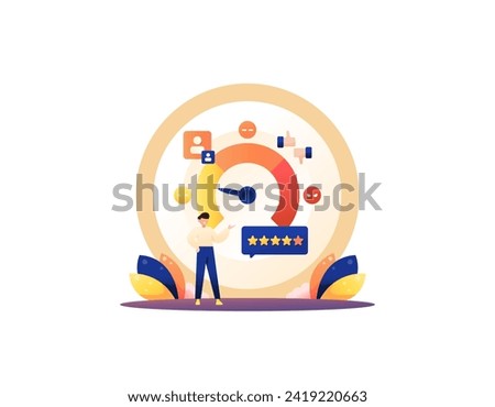 A concept of customer satisfaction levels. customer reactions. feedback and positive comments from buyers. voting, scoring, rating. Concept design flat illustration or cartoon. graphic elements