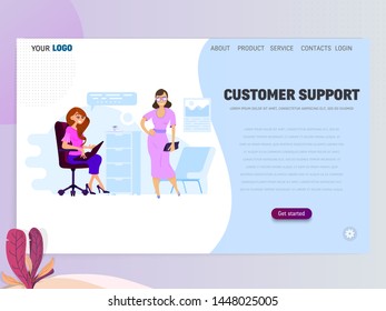 Concept of Customer service department for Website or Web Page. Character secretary or assistant flat graphics