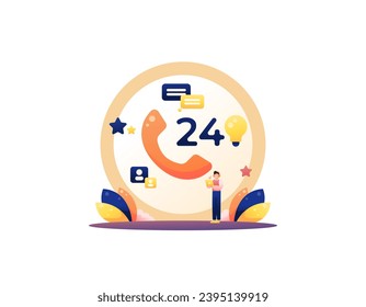 concept of Customer service and user help center. Customer Service By Phone or call center. 24-hour service. Assisting customers via telephone. illustration concept design. graphic elements. Vector