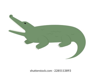 Concept Cute animals alligator. A flat cartoon illustration depicts a cute green alligator. The concept showcases the unique and interesting nature of animals. Vector illustration.