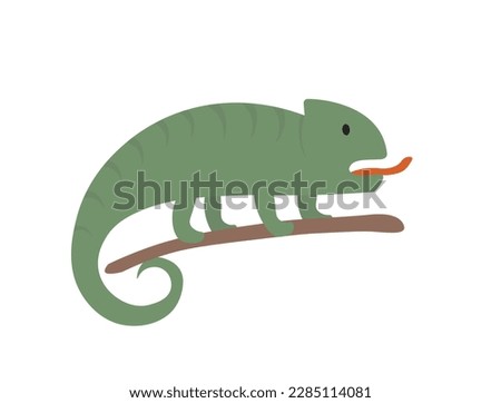 Concept Cute animals chameleon. This is a flat vector illustration of a cute green chameleon. Vector illustration.