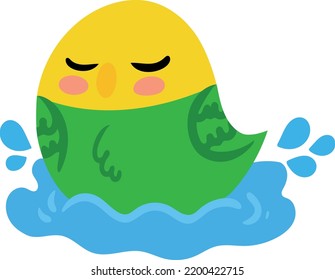 Concept of cute budgerigar. Parrot swims in water. Flat. Vector illustration isolated on white background. Design element.
