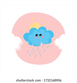 Concept cute childish image of the sun, clouds and clouds on a pink background. For children's illustrations, stickers, toys, posters, prints on T-shirts, pajamas, bibs. Flat. Vector graphics.
