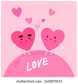 Concept of cute heart fall in love. Happy valentine's Day. Vector flat illustration. Valentine's day card