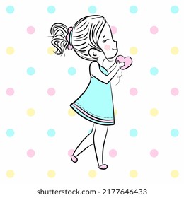 concept with cute little girl holding heart with colorful background.